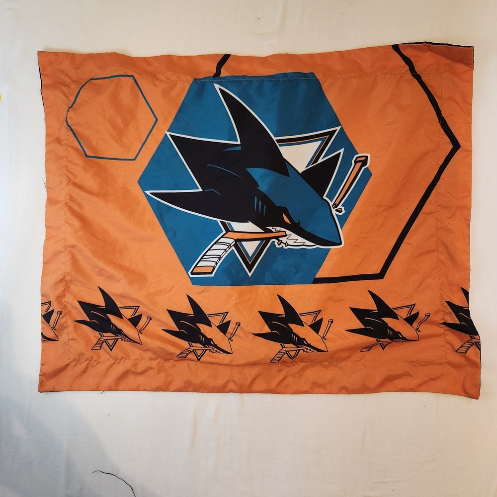 San Jose Sharks NHL Pillow Sham Orange Black Hockey Sports Bedding Fan Cave